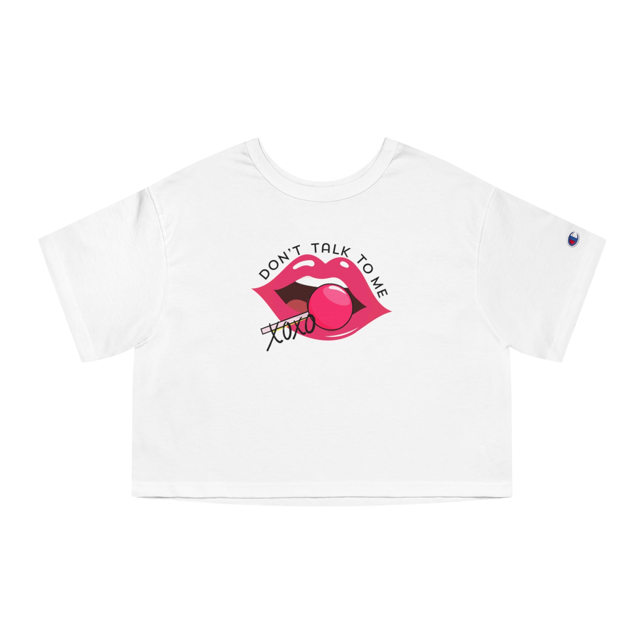 “Champion® Loose Cropped Tee – Hot Pink Kiss ‘Don’t Talk To Me’ Graphic | Baddie Skater Girl Shirt for Teen Girls – XOXO Lollipop Aesthetic”