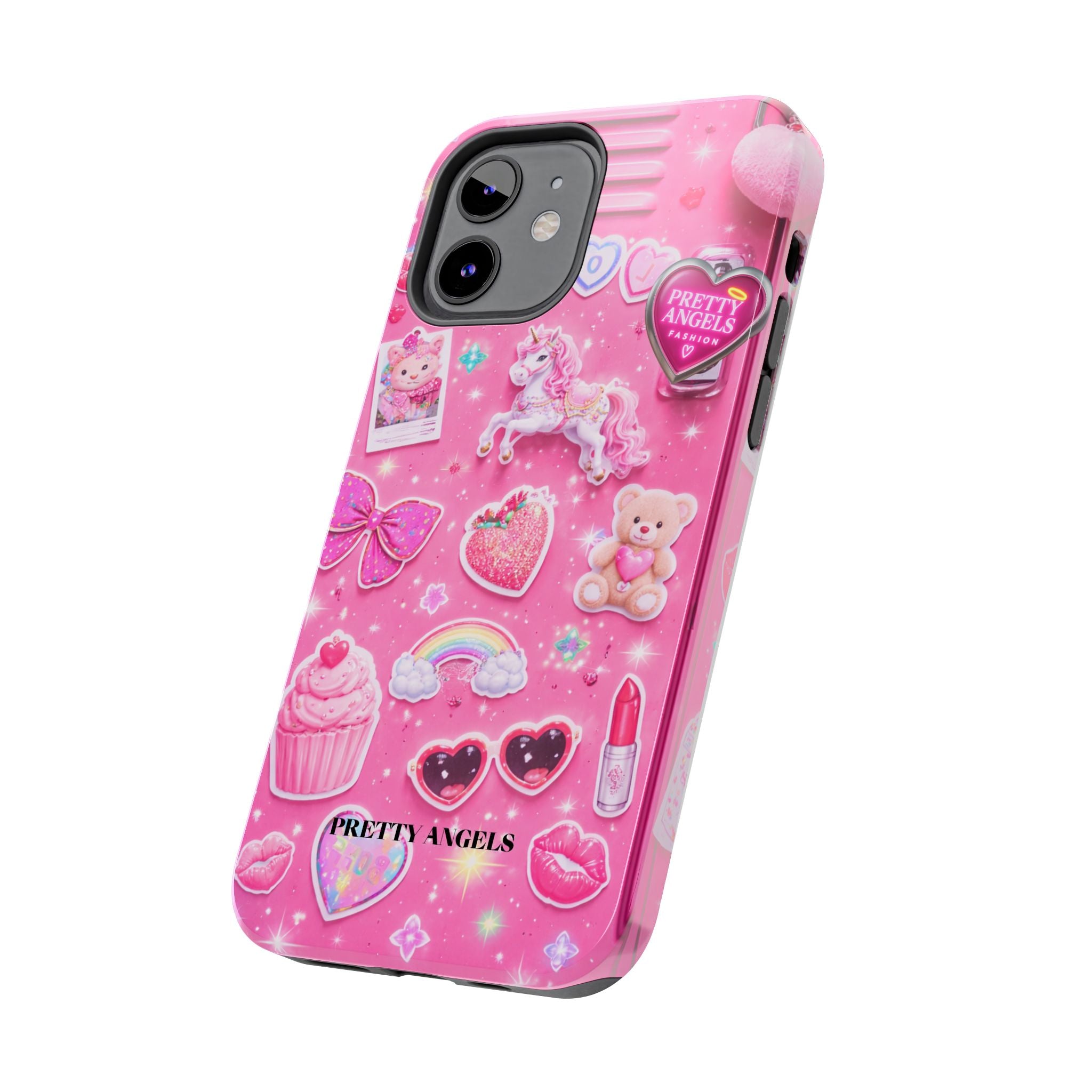 Girly Pink Locker Nostalgia with Hearts & Teddy Bear Tough Phone Case