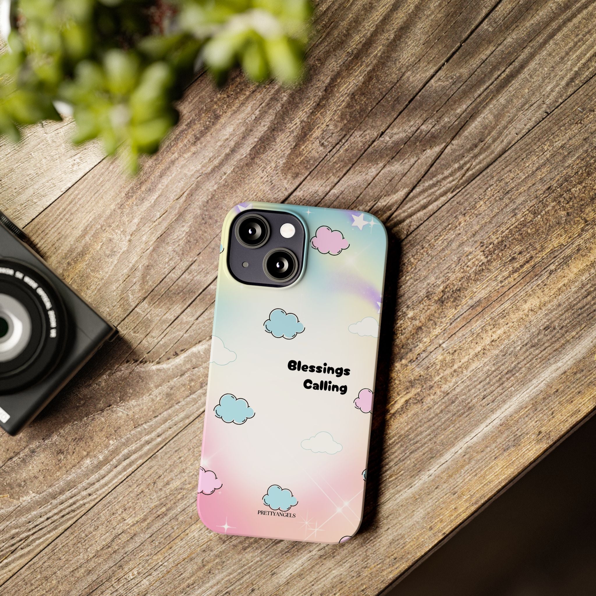 ‘Blessings Calling' Phone Case – Slim Lightweight Ombré Cover with Magical Pastel Clouds for Girly Girls & Faith-Filled Baddies - Cute Cloud Aesthetic, Phone Accessories, Gift for Friends, Pastel Theme Vibes, Cozy Magical Vibes