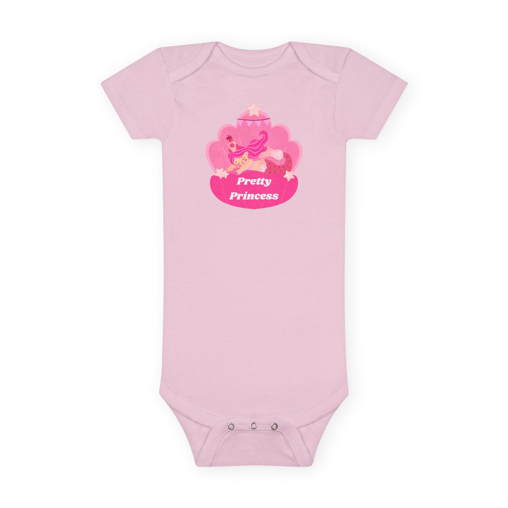 “Sleeping Mermaid Baby Girl Onesie – ‘Pretty Princess’ in Pink Seashell | Gerber® Organic Bodysuit – Luxury Baby Shower Gift for Girl Moms”