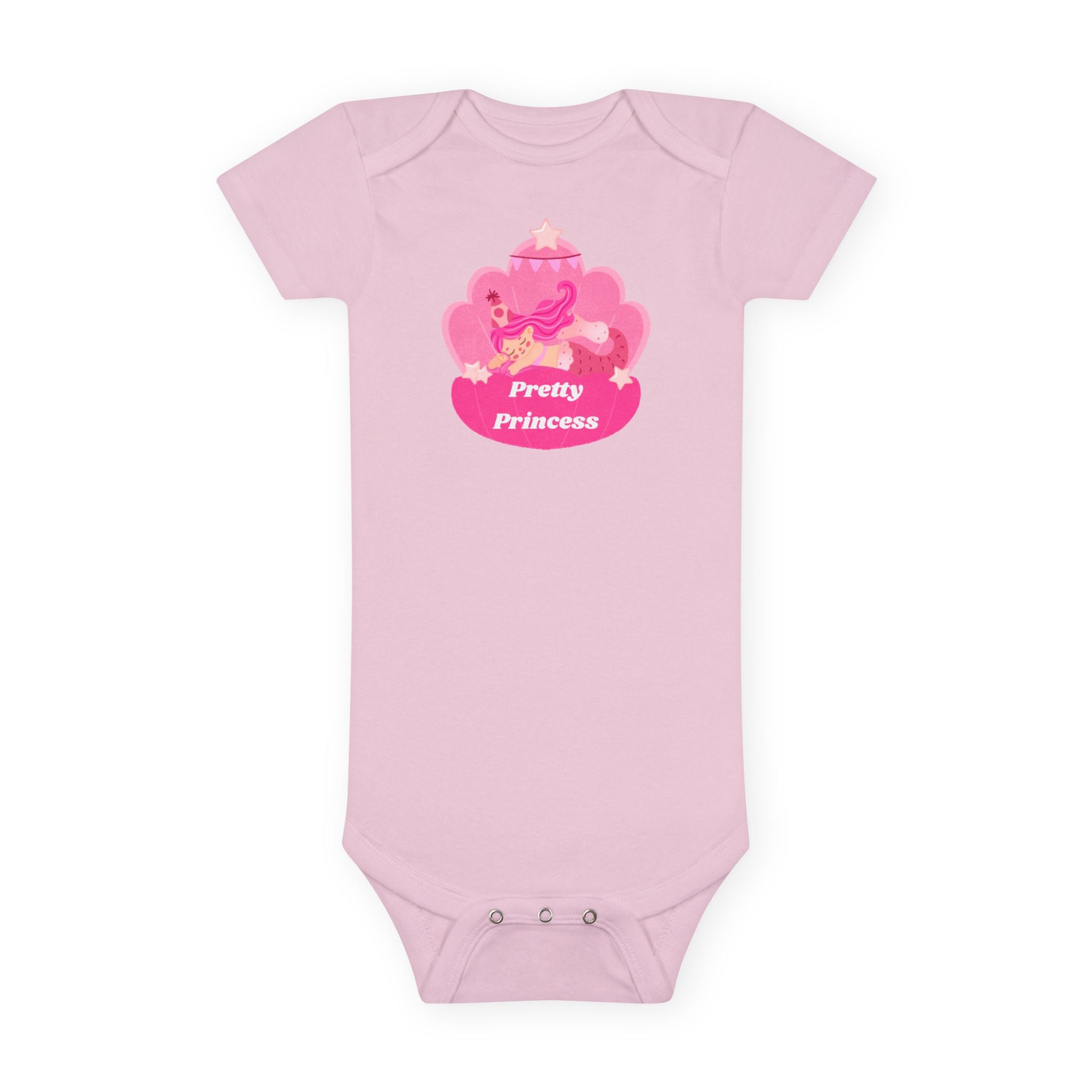 “Sleeping Mermaid Baby Girl Onesie – ‘Pretty Princess’ in Pink Seashell | Gerber® Organic Bodysuit – Luxury Baby Shower Gift for Girl Moms”