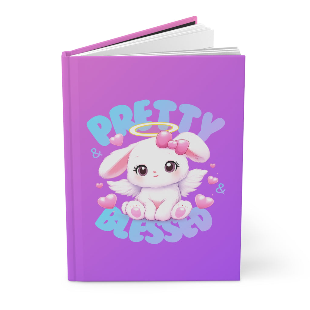 Pretty & Blessed Cute Angel Bunny Hardcover Journal — Kawaii Pink Purple Ombré Notebook