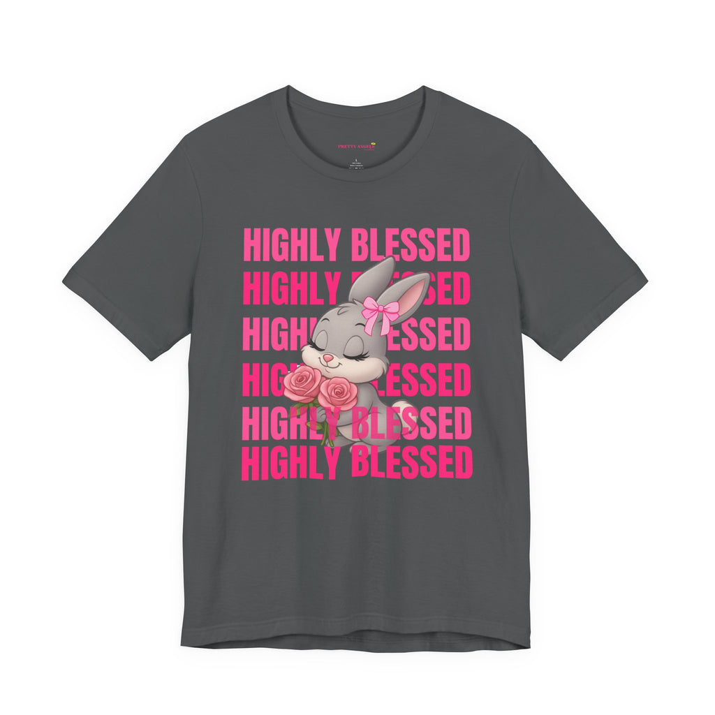 Highly Blessed Bunny T-Shirt – Cute Aesthetic Bunny Tee for Girls | Pink Roses Retro Graphic Shirt | Blessed Girly Tee | Soft Cotton DTF Print