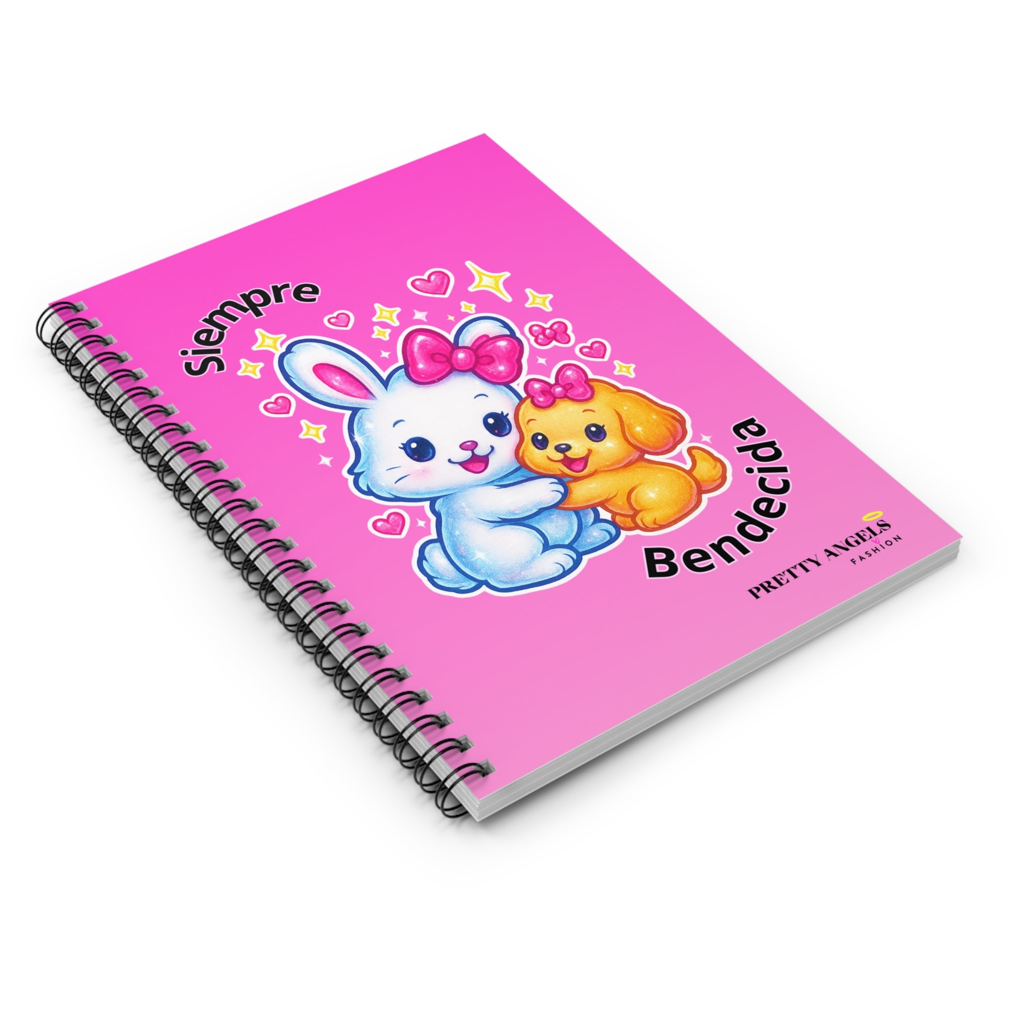 Siempre Bendecida Spiral Notebook | Kawaii Bunny & Puppy Journal | Lisa Frank Inspired Aesthetic Pink Notebook
