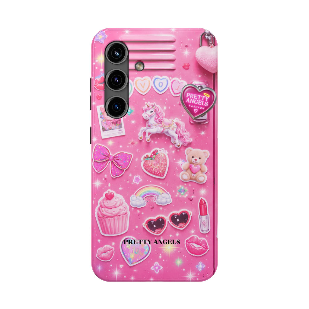 Girly Pink Locker Nostalgia with Hearts & Teddy Bear Tough Phone Case