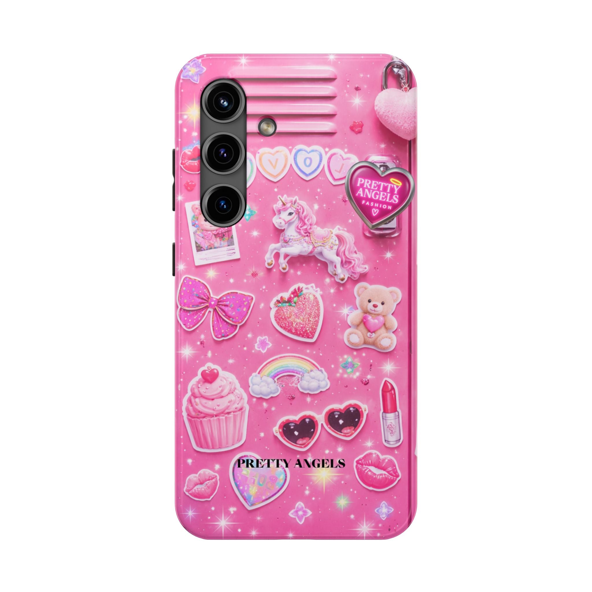 Girly Pink Locker Nostalgia with Hearts & Teddy Bear Tough Phone Case
