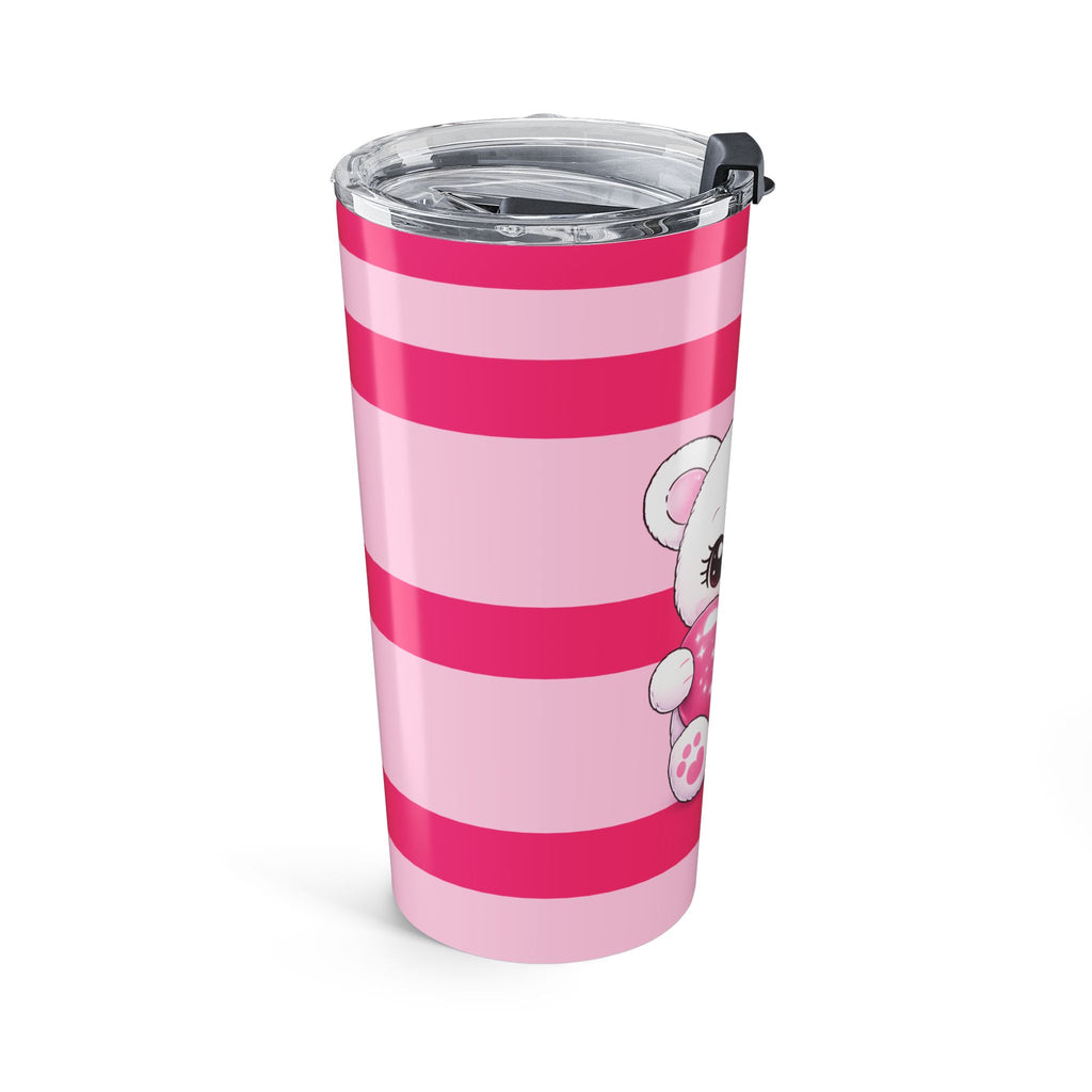 20oz Cute Pink Striped Tumbler with Heart-Holding Kitty – Girly Travel Cup