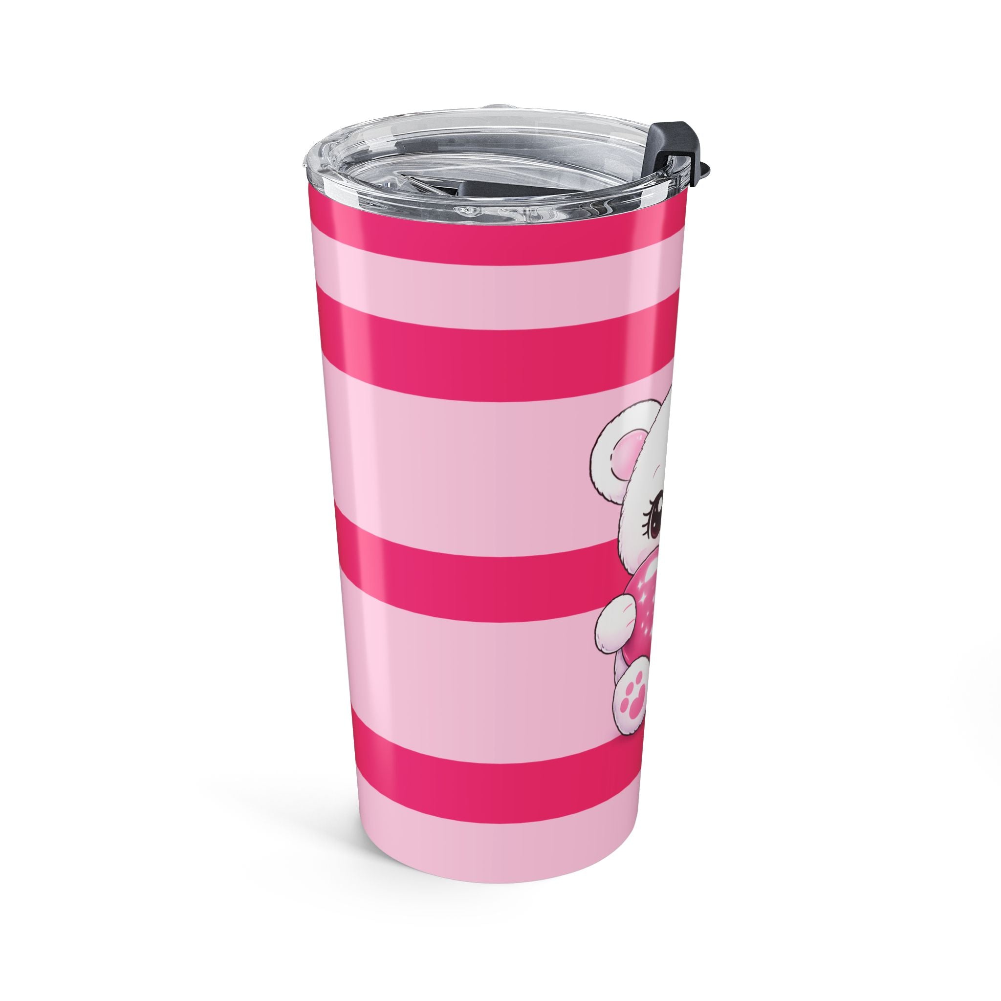 20oz Cute Pink Striped Tumbler with Heart-Holding Kitty – Girly Travel Cup