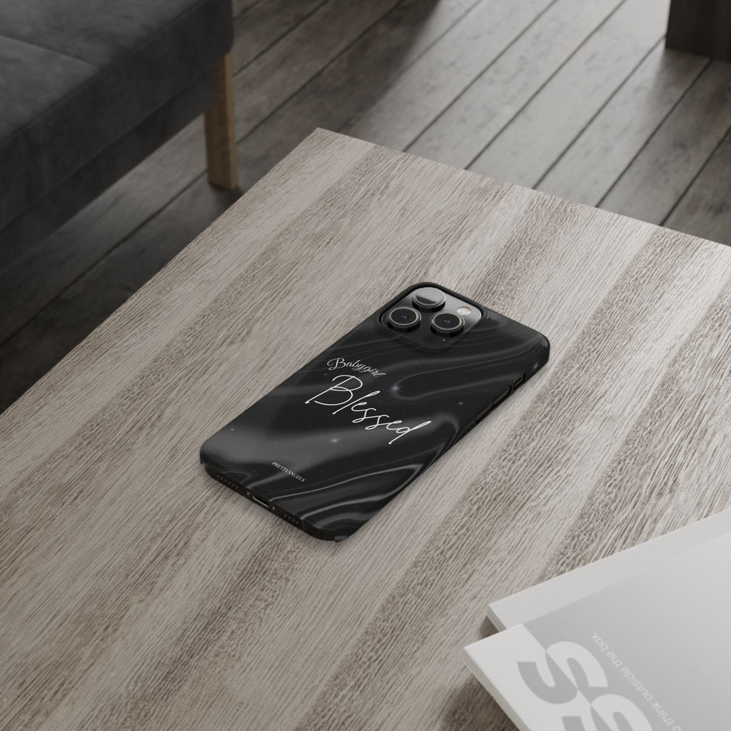Blessed Babygirl Black Luxe Phone Case - Slim Lightweight & Protective for Rich Feminine Aesthetic Girls