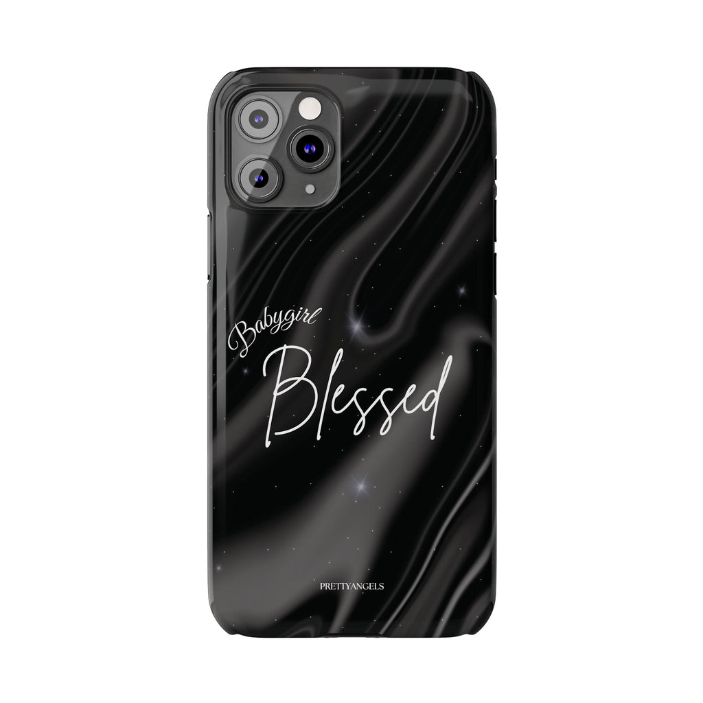 Blessed Babygirl Black Luxe Phone Case - Slim Lightweight & Protective for Rich Feminine Aesthetic Girls