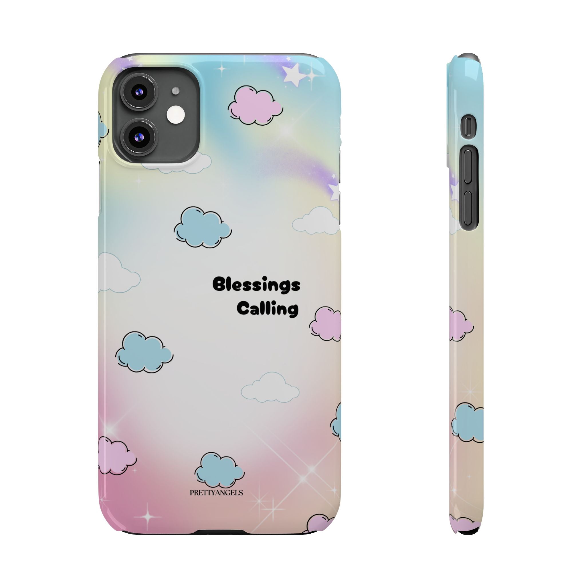 ‘Blessings Calling' Phone Case – Slim Lightweight Ombré Cover with Magical Pastel Clouds for Girly Girls & Faith-Filled Baddies - Cute Cloud Aesthetic, Phone Accessories, Gift for Friends, Pastel Theme Vibes, Cozy Magical Vibes