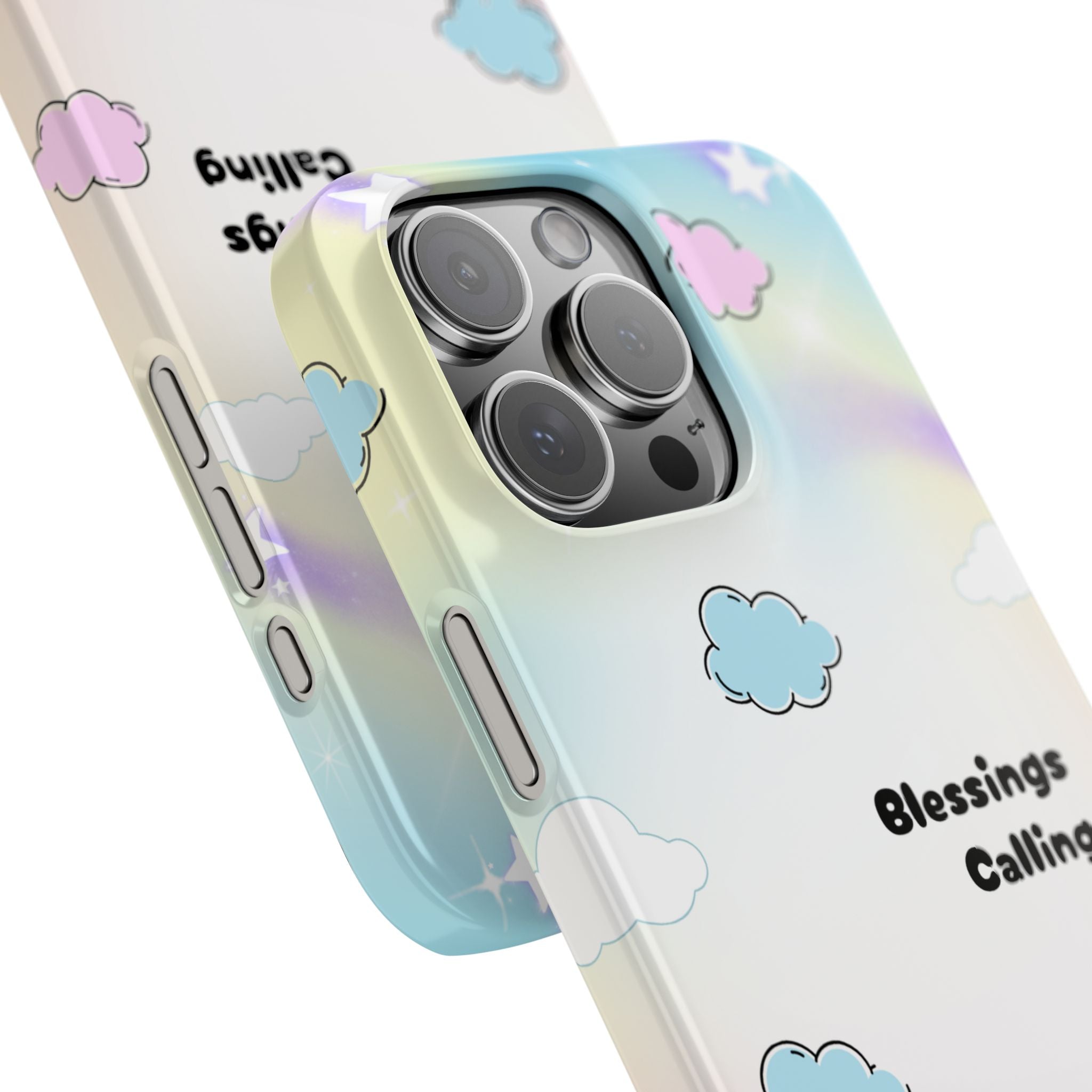 ‘Blessings Calling' Phone Case – Slim Lightweight Ombré Cover with Magical Pastel Clouds for Girly Girls & Faith-Filled Baddies - Cute Cloud Aesthetic, Phone Accessories, Gift for Friends, Pastel Theme Vibes, Cozy Magical Vibes