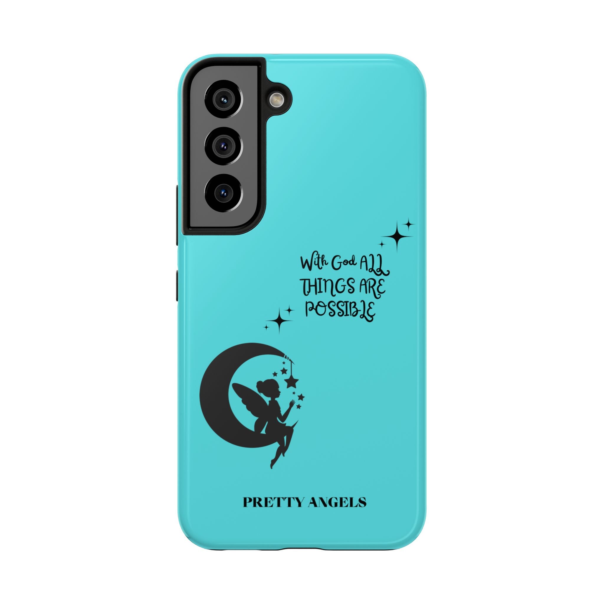 “With God All Things Are Possible” Teal Fairy Moon Tough Phone Case