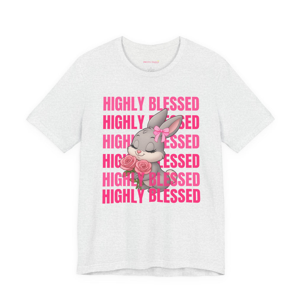 Highly Blessed Bunny T-Shirt – Cute Aesthetic Bunny Tee for Girls | Pink Roses Retro Graphic Shirt | Blessed Girly Tee | Soft Cotton DTF Print