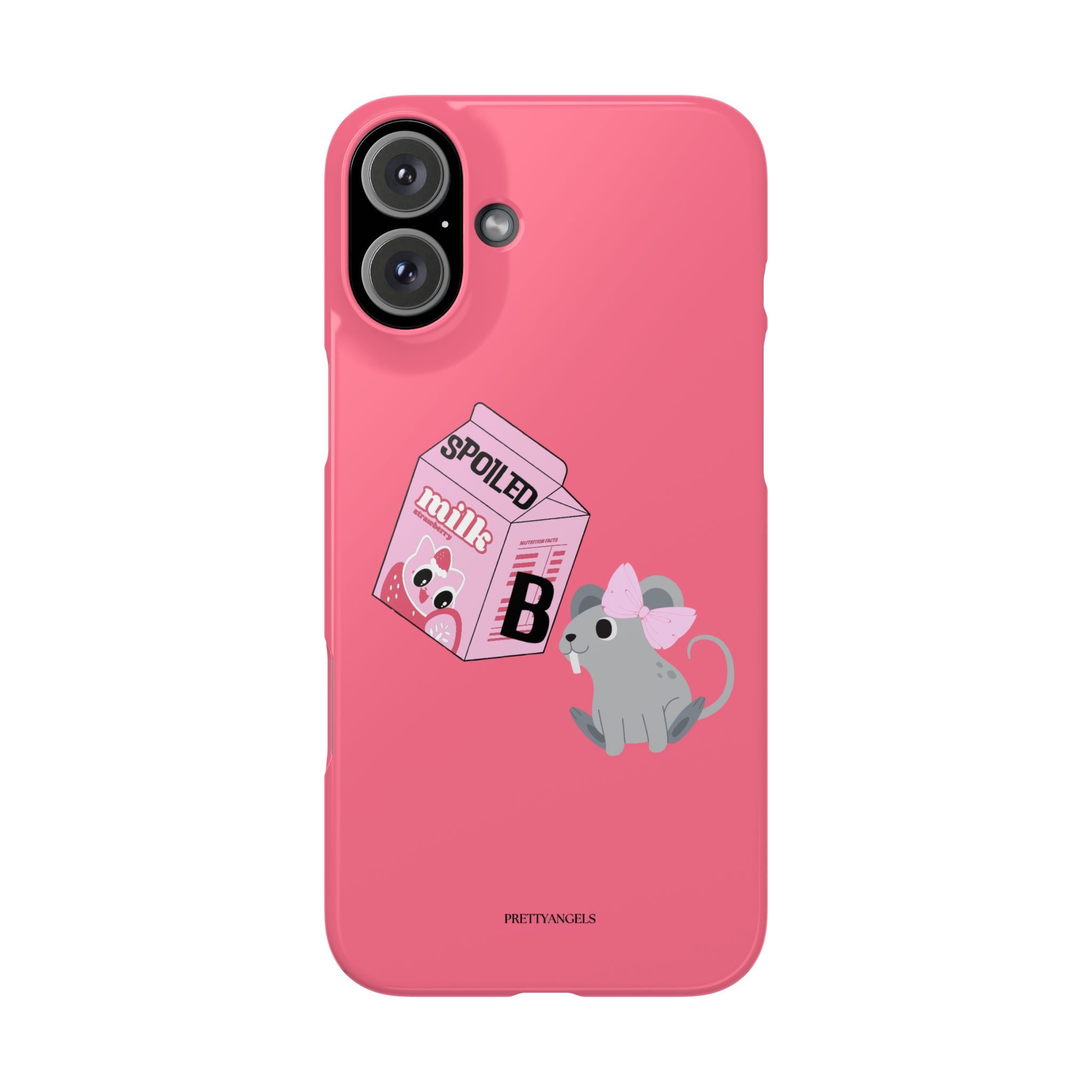 “Spoiled Brat Peachy Phone Case - Slim Cute Baby Rat & Pink Milk Carton Protective Cover for Girly Princesses” - Teenage Girl Accessories, Trendy Phone Covers for Girls