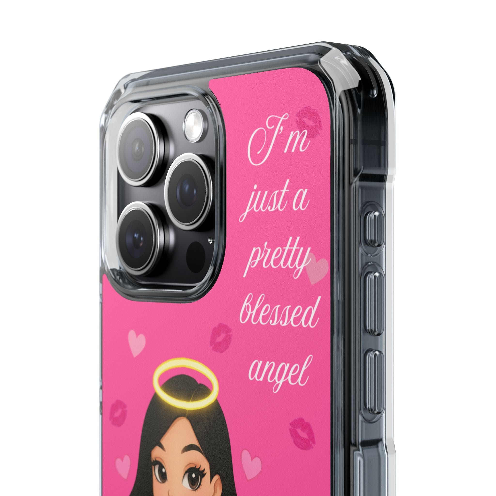 Pretty Blessed Angel MagSafe iPhone Case – Pink Baddie Doll on Cloud with Hearts & Lollipop | Shockproof Clear Cover