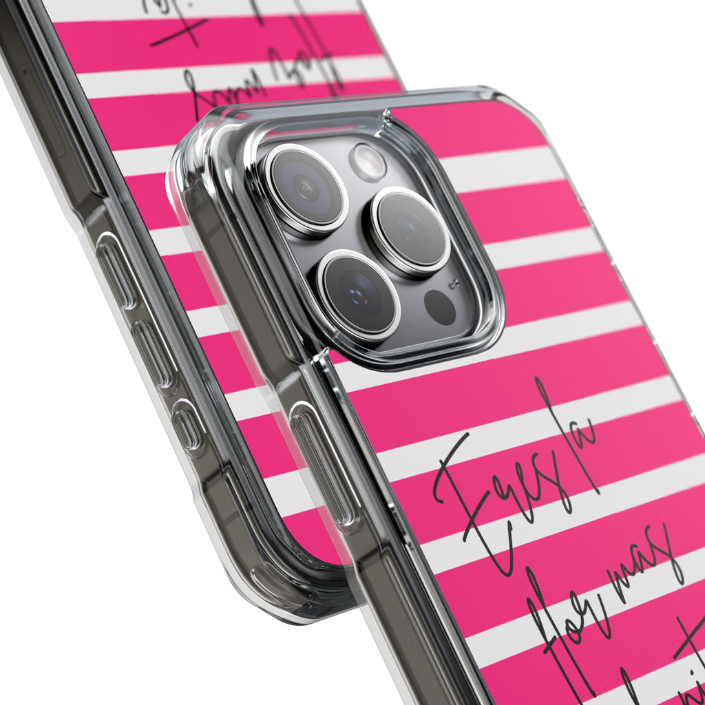 Hot Pink Stripped “Eres La Flor Mas Bonita” MagSafe Clear Phone Case - Barbie Baddie Aesthetic Impact Protection Cover