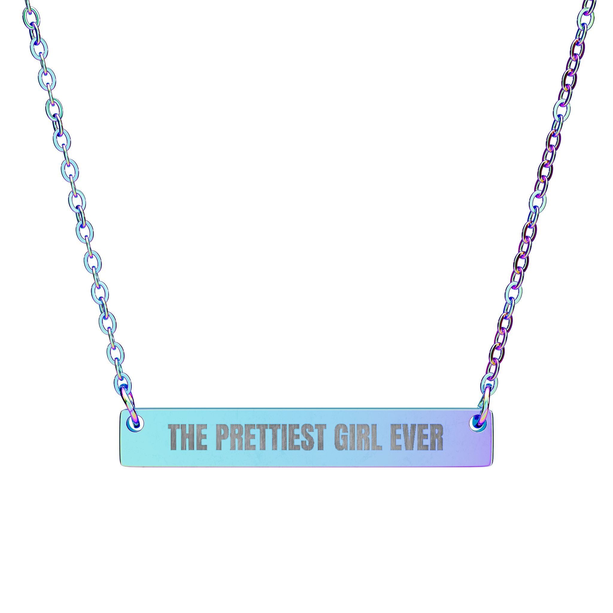THE PRETTIEST GIRL EVER™ Engraved Bar Necklace – Bold All-Caps Minimalist Bar Pendant (316L Stainless Steel, Aesthetic Baddie Jewelry)