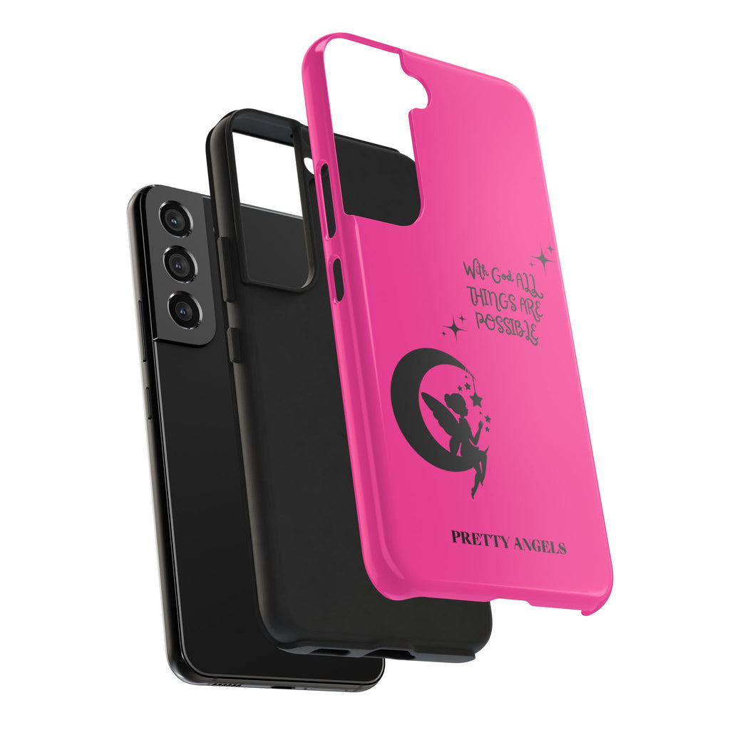 Pink 'With God All Things Are Possible' Fairy Moon Tough Phone Case