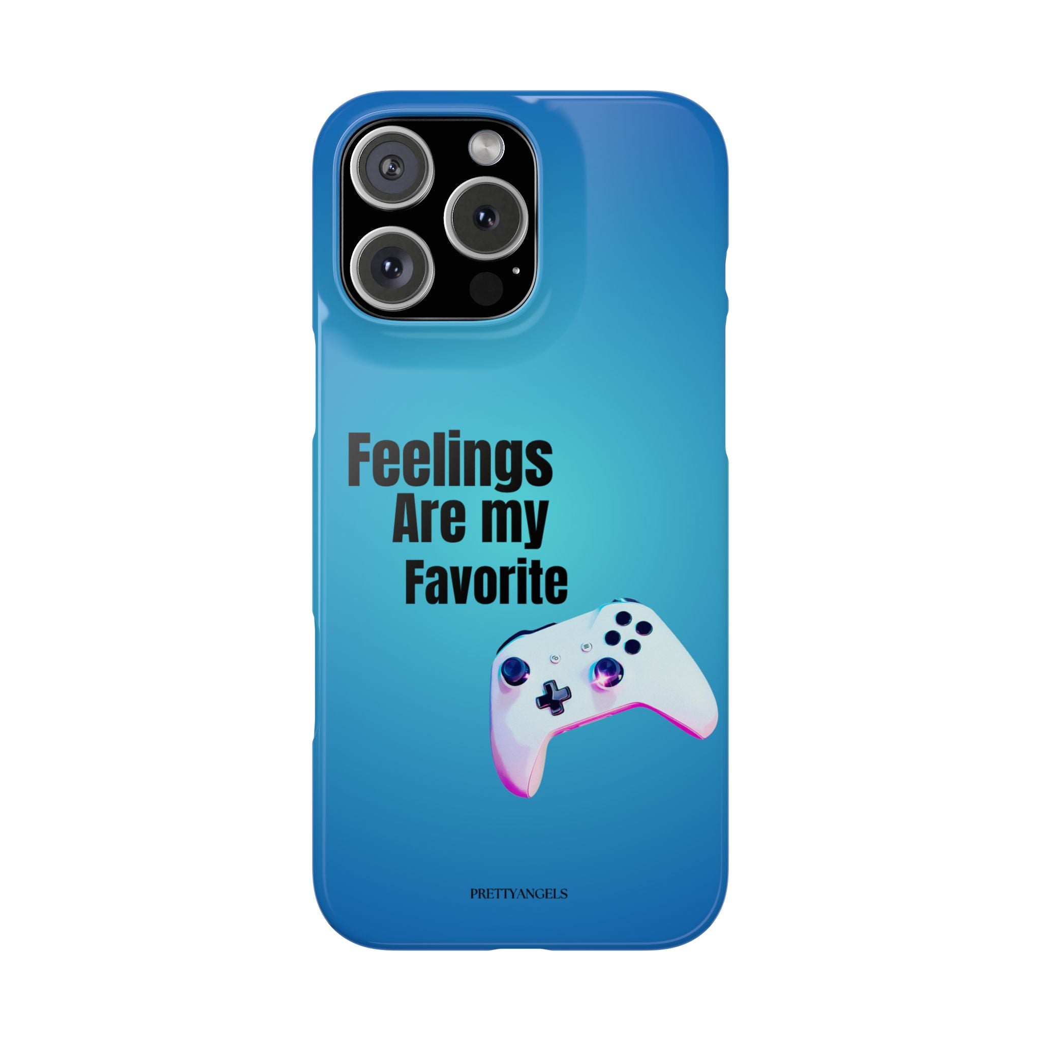 Feelings Are My Favorite Phone Case -Dark Blue Ombré Slim Lightweight Cover with Cute Retro Video Game for Gamer Baddie Girls
