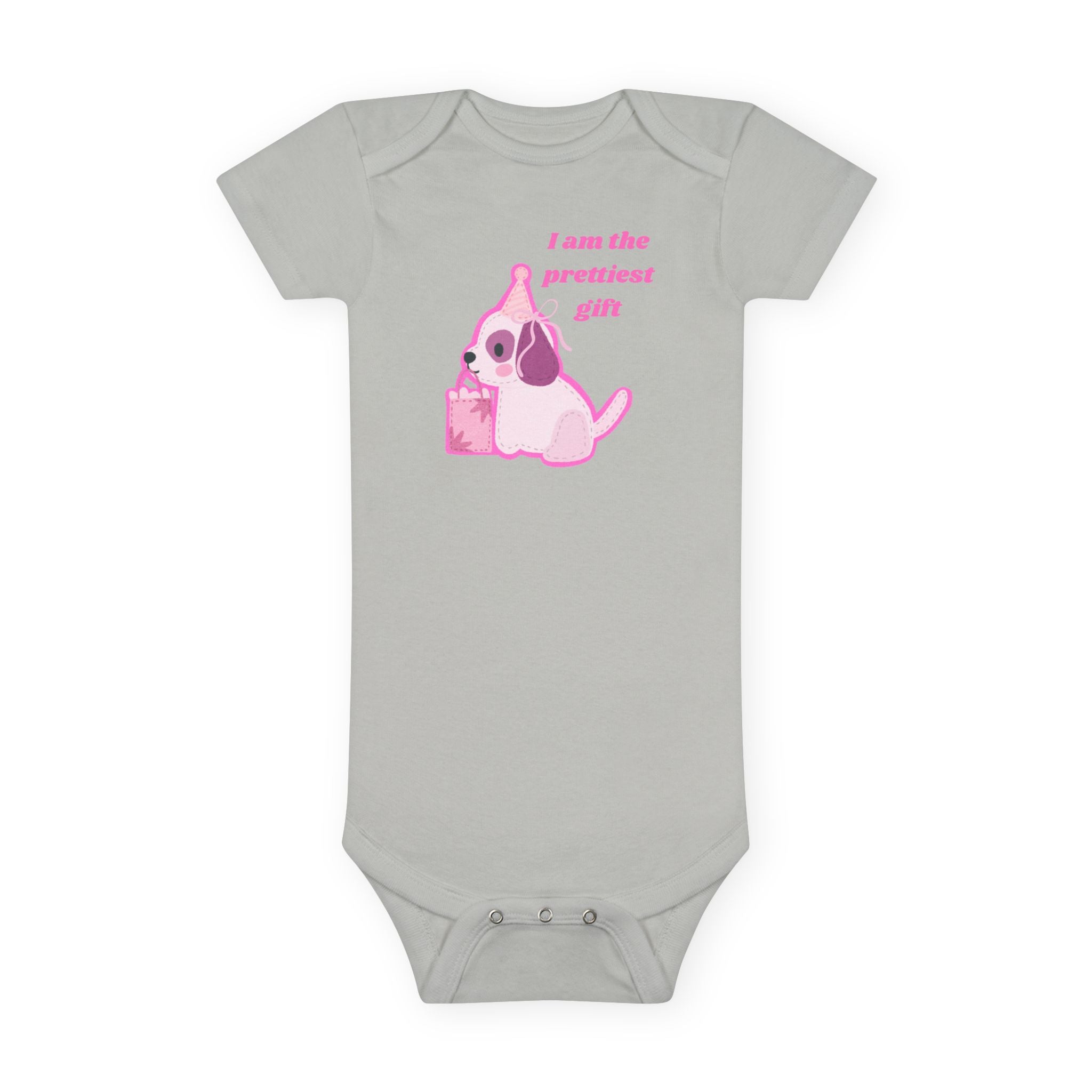“I Am the Prettiest Gift”™ Pink Puppy Baby Girl Birthday Onesie – Adorable Gerber® Cotton Bodysuit for Stylish Moms