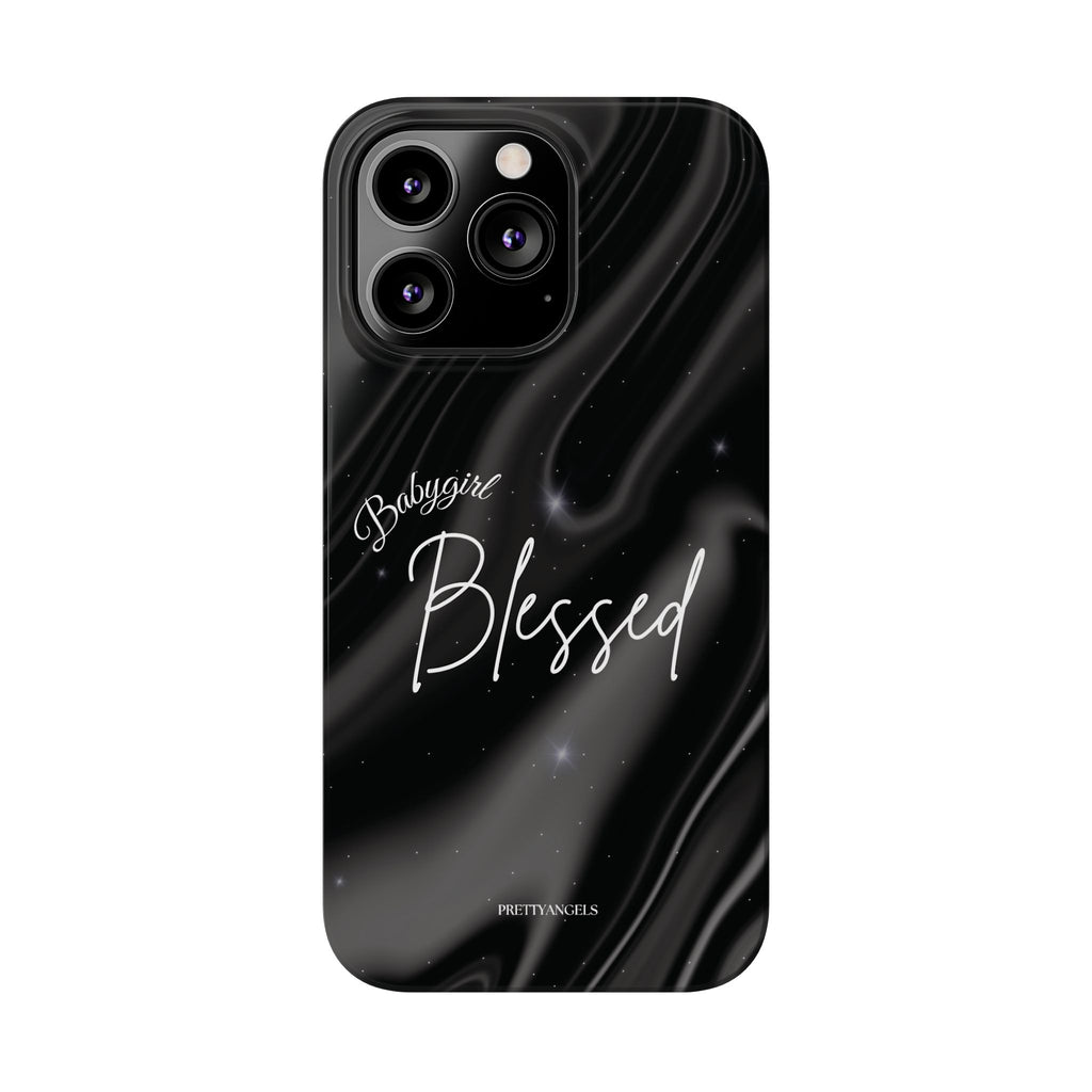 Blessed Babygirl Black Luxe Phone Case - Slim Lightweight & Protective for Rich Feminine Aesthetic Girls