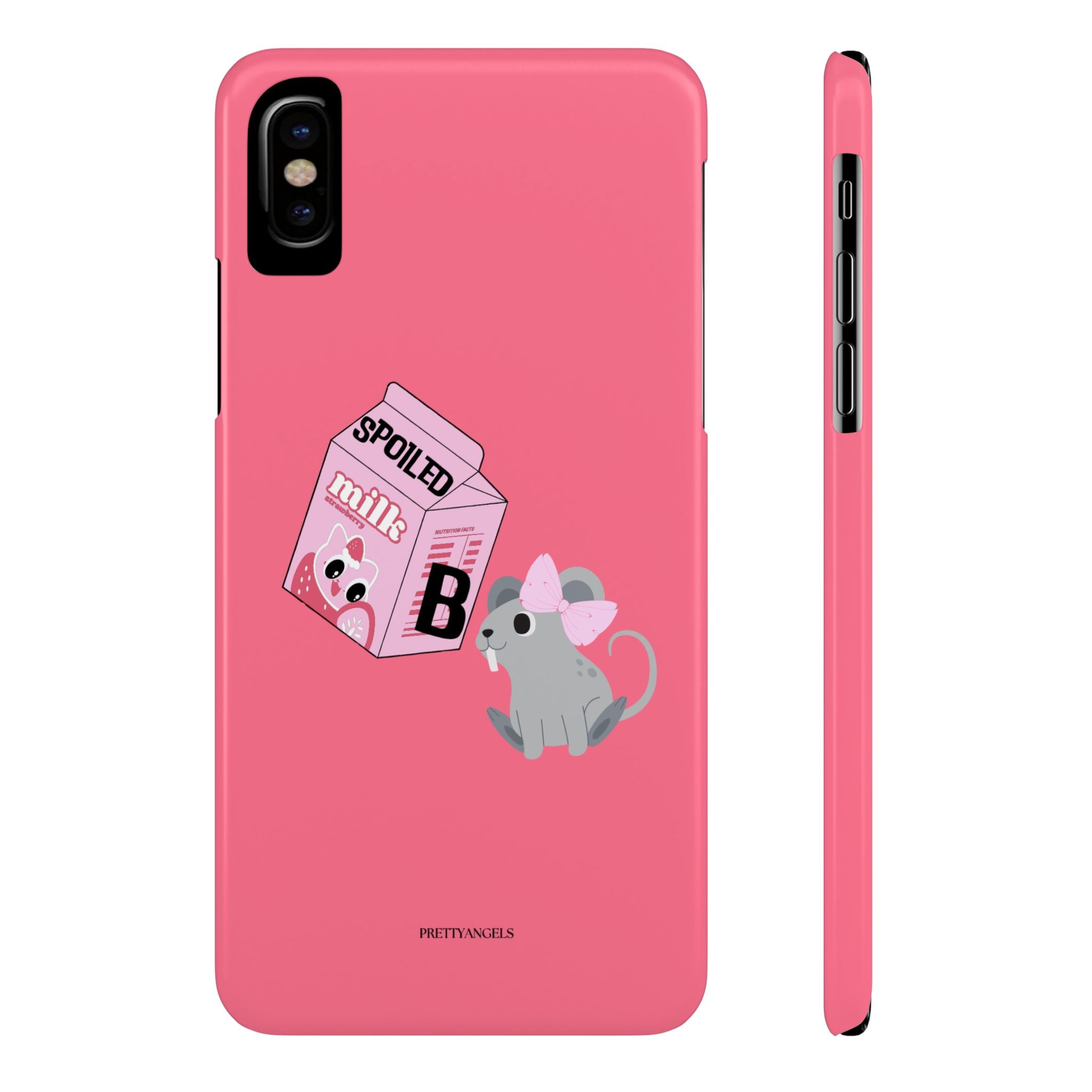 “Spoiled Brat Peachy Phone Case - Slim Cute Baby Rat & Pink Milk Carton Protective Cover for Girly Princesses” - Teenage Girl Accessories, Trendy Phone Covers for Girls