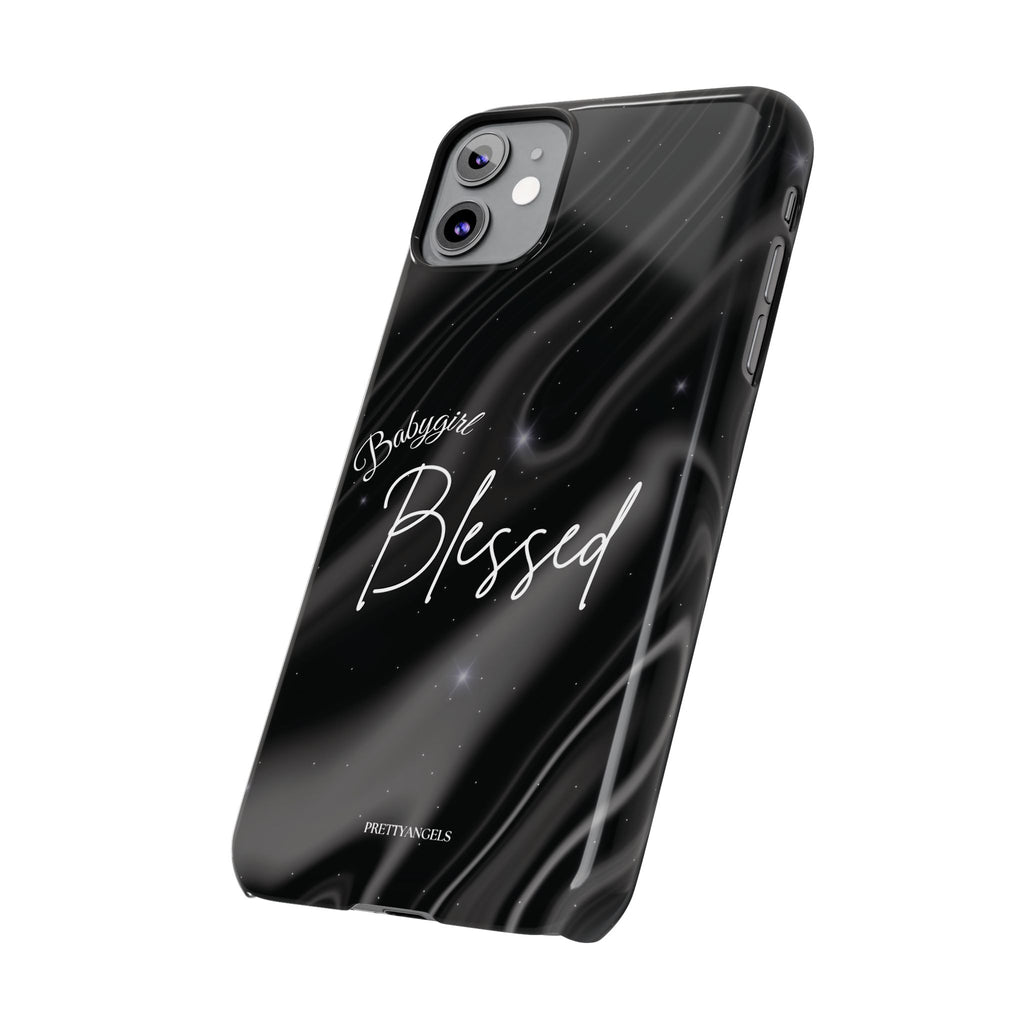 Blessed Babygirl Black Luxe Phone Case - Slim Lightweight & Protective for Rich Feminine Aesthetic Girls